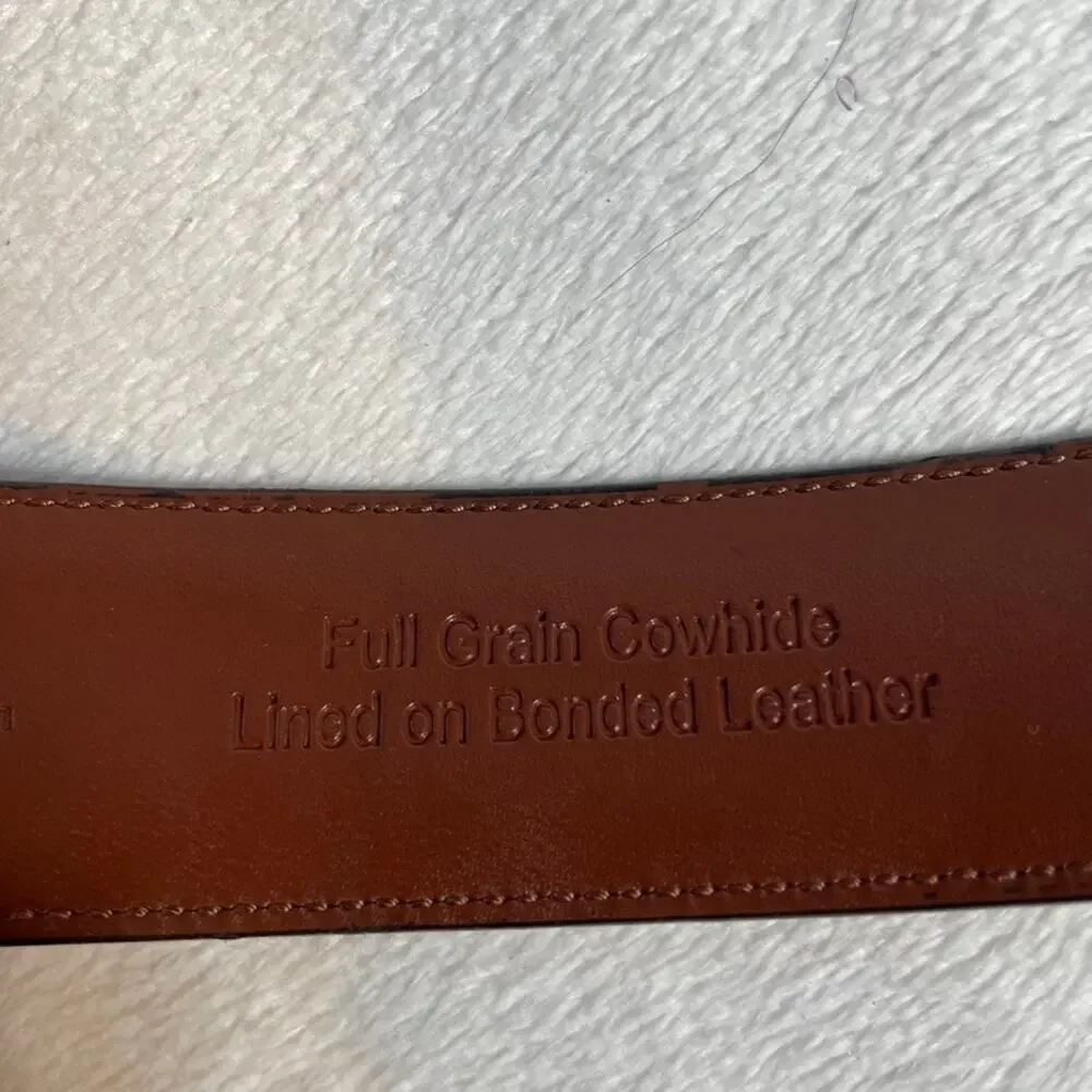 PERRY ELLIS 32 Brown Belt Leather Full Grain Cowhide Silver‎